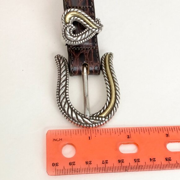 Vintage Brighton Womens Brown Leather Belt Imitation Alligator Size 28 Small - Picture 16 of 16
